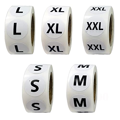 FuraHa 3500 PCS Clothing Size Stickers Labels 7/8" Round Self Adhesive Size Stickers for Clothing T Shirts Retail, 5 Sizes (S, M, L, XL, XXL) - Image 1
