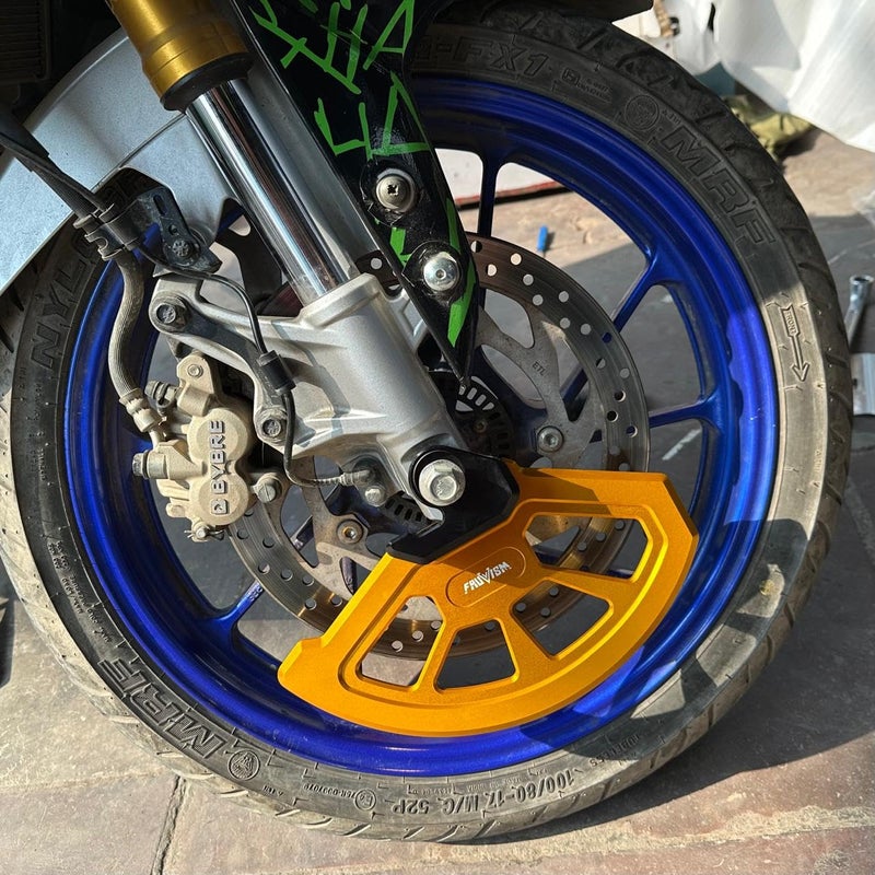 Pit Stop Motorcycle Front Brake Disc Guard, Universal Rotor Protector, Gold Aluminium, Blue Wheel Compatible (Green) - Image 2