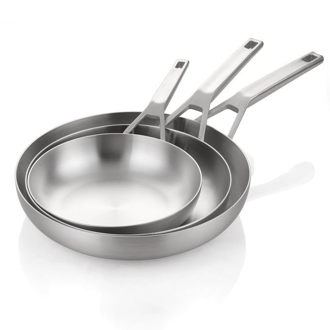 STAINLESS STEEL PAN SET ALL COOKTOPS UP TO 600TRIPLY STAINLESS STEEL FRYING PAN SET 81012 CHEFS PANSKILLETS NONTOXIC FAST EVEN HEAT