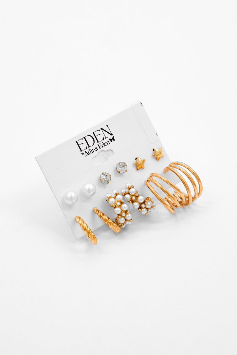 Eden by Adina Eden Women 6 Pairs  Hoop and Crystal Pearl Stud Earrings Set, Multicolor - Image 1