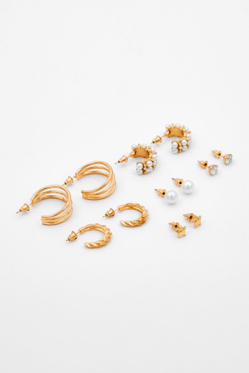 Eden by Adina Eden Women 6 Pairs  Hoop and Crystal Pearl Stud Earrings Set, Multicolor - Image 2