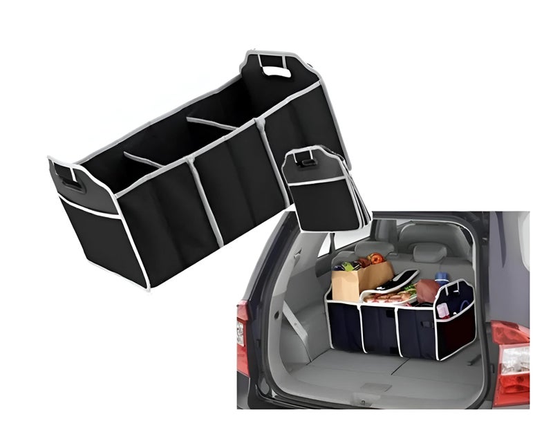 Trunk Storage Bag - Foldable 3-Section Organizer, Black Polyester, 50x32.5x32cm, Easy to Clean & Store - Image 1