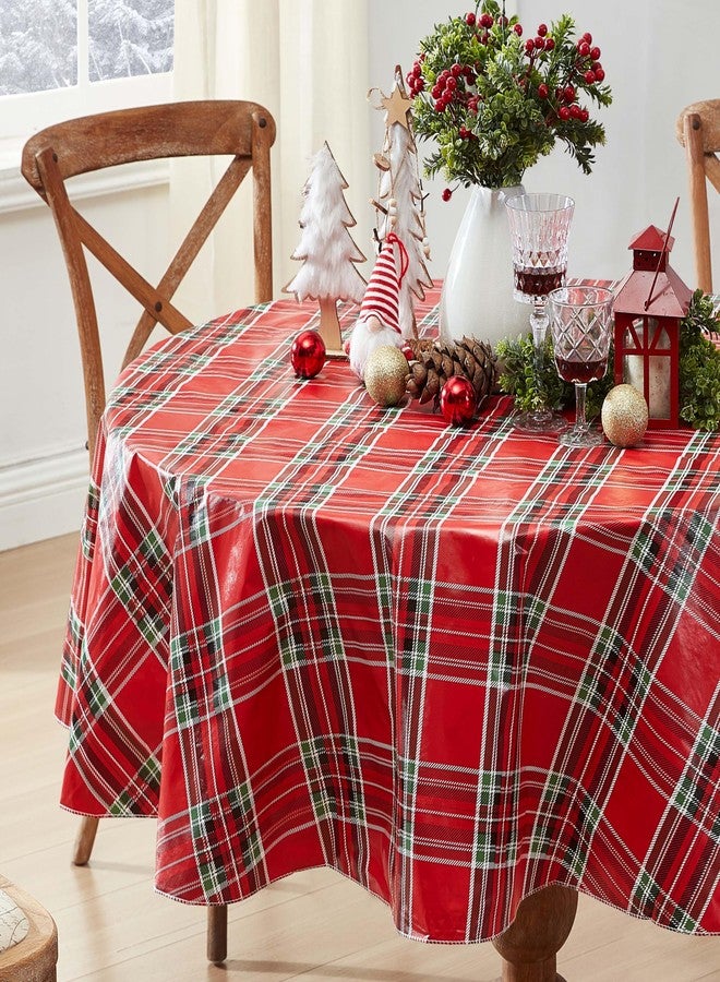 Newbridge Hamilton Red Tartan Plaid Christmas Vinyl Tablecloth with Flannel Backing – Traditional Holiday Red, Green & Black Plaid Wipe Clean Table Cover, 60 x 84 Inch Oval - Image 2