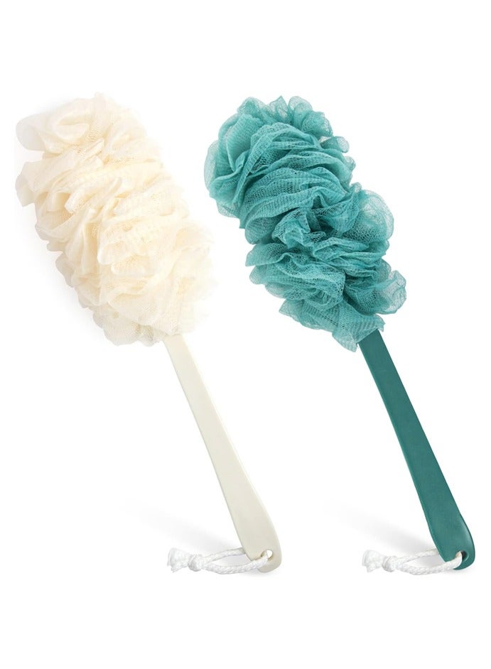 2 Pack Loofah Sponge Shower Brush Using Body Exfoliating with Long Handle, Loofah on a Stick for Men Women, Bathing Accessories for Body Brushes - Image 1