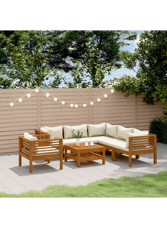 vidaxl 7 Piece Garden Lounge Set with Cream Cushion Solid Acacia Wood 3086938 - Image 2