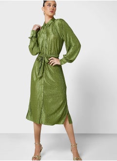 YAS Button Down Tie Detail Dress  - Image 1