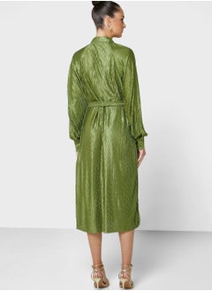 YAS Button Down Tie Detail Dress  - Image 2