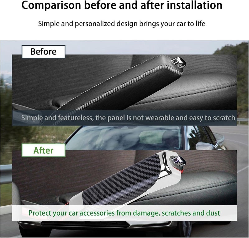 DECTEMS غطاء فرامل اليد من DECTEMS – واقي قبضة مضاد للانزلاق | غطاء فرامل ركن عالمي يناسب جميع السيارات | ملحق داخلي أنيق للسيارة (ألياف الكربون) - Image 4