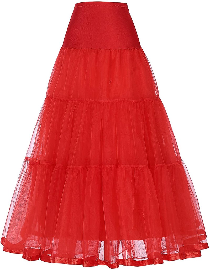 PINK WINGS Women's Ankle Length Cancan Underskirt Petticoats Hardnet (X-Large, Red) - Image 1