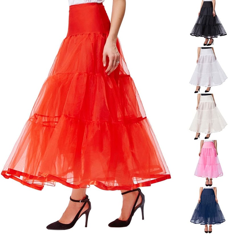 PINK WINGS Women's Ankle Length Cancan Underskirt Petticoats Hardnet (X-Large, Red) - Image 4