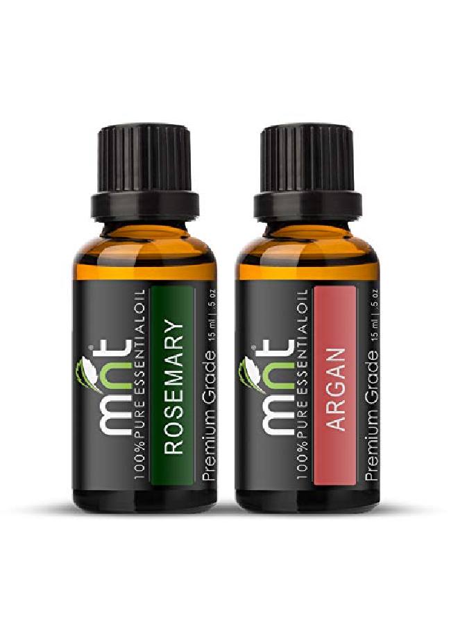MNT Combo Set of Argan Cold Pressed Carrier Oil and Rosemary Essential Oil (Each 15ML) Ideal for use in Hair loss Promotes Hair & Beard Growth Moisturizes Skin Health Benefit Massage - Image 2