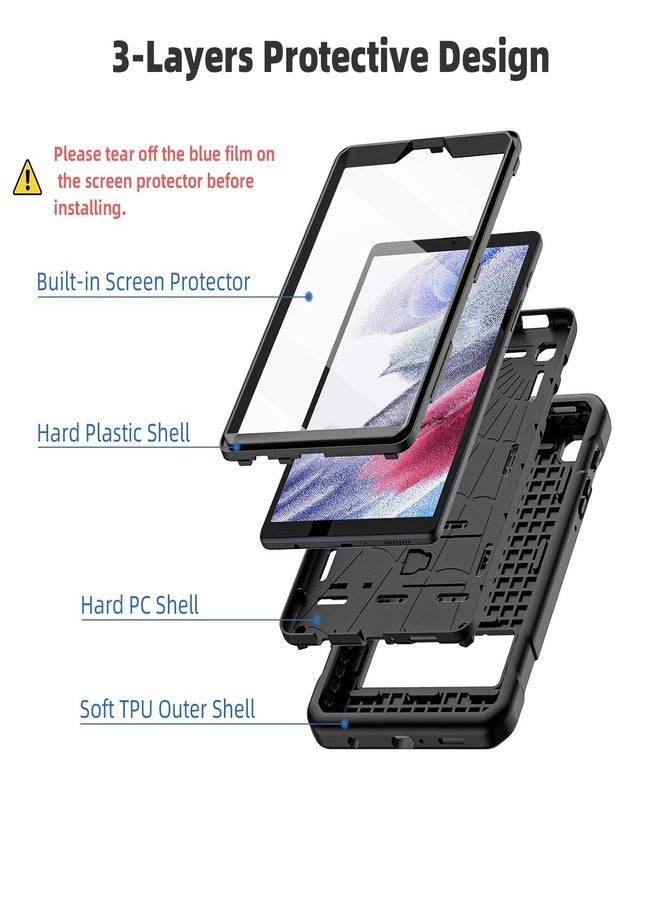 TSQQST Samsung Galaxy Tab A7 Lite Case 8.7 Inch 2021 for Kids with Screen Protector | Full Body Protective Rugged Slim Case with Stand+Shoulder Strap for Galaxy Tab A7 Lite SM-T220/T225/T227, Black - Image 3