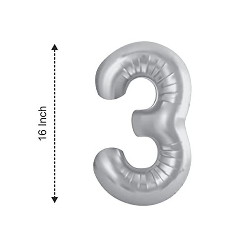 JUST PARTY 16 Inch Silver 3 Number Foil Balloons for Birthday/Anniversary/Bachelorette/Wedding/Farewell & Other Ocassions, Make Your Own Custom Phrase - Image 2