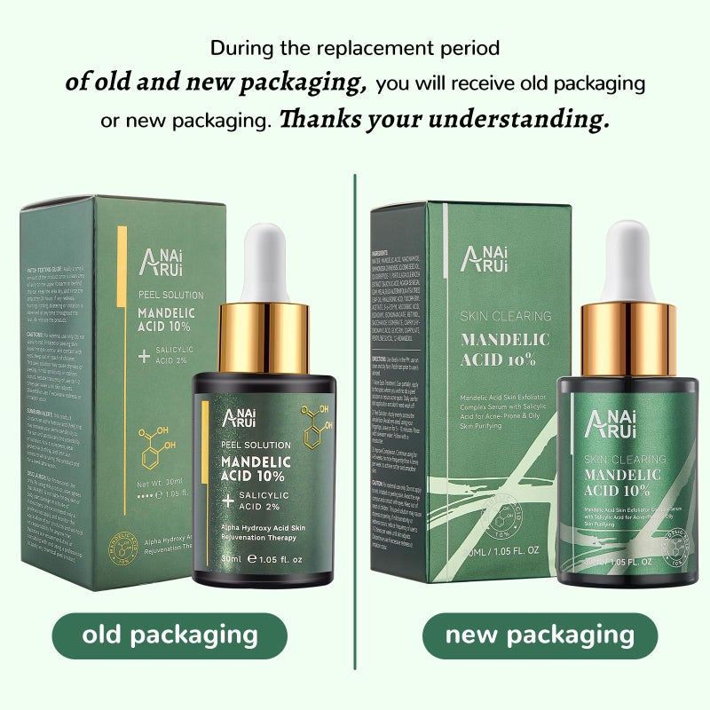 ANAI RUI Mandelic Acid 10% with Salicylic Acid 2%, Tea Tree Oil, AHA BHA Skin Exfoliant Peel Solution, for Dark Spots, Blackheads, Enlarged Pores,1.05FL.Oz - Image 2