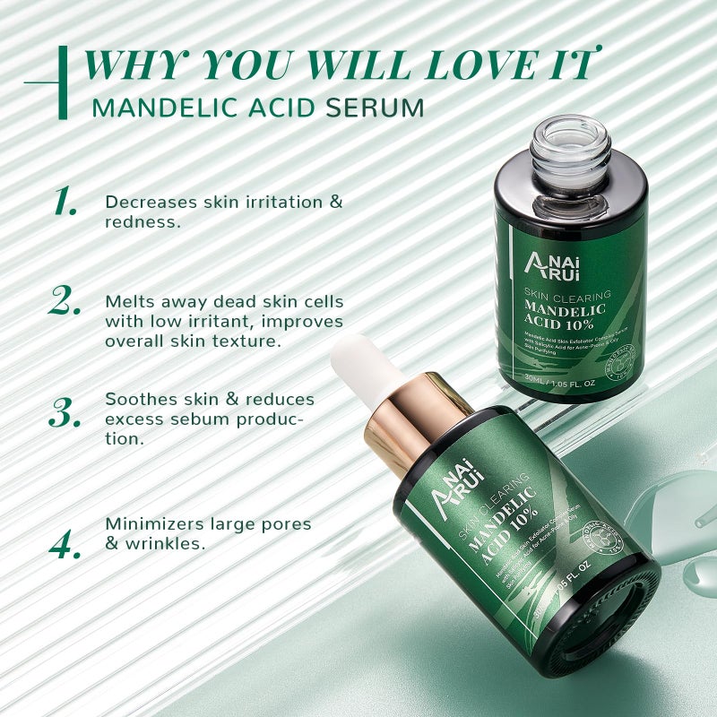 ANAI RUI Mandelic Acid 10% with Salicylic Acid 2%, Tea Tree Oil, AHA BHA Skin Exfoliant Peel Solution, for Dark Spots, Blackheads, Enlarged Pores,1.05FL.Oz - Image 3