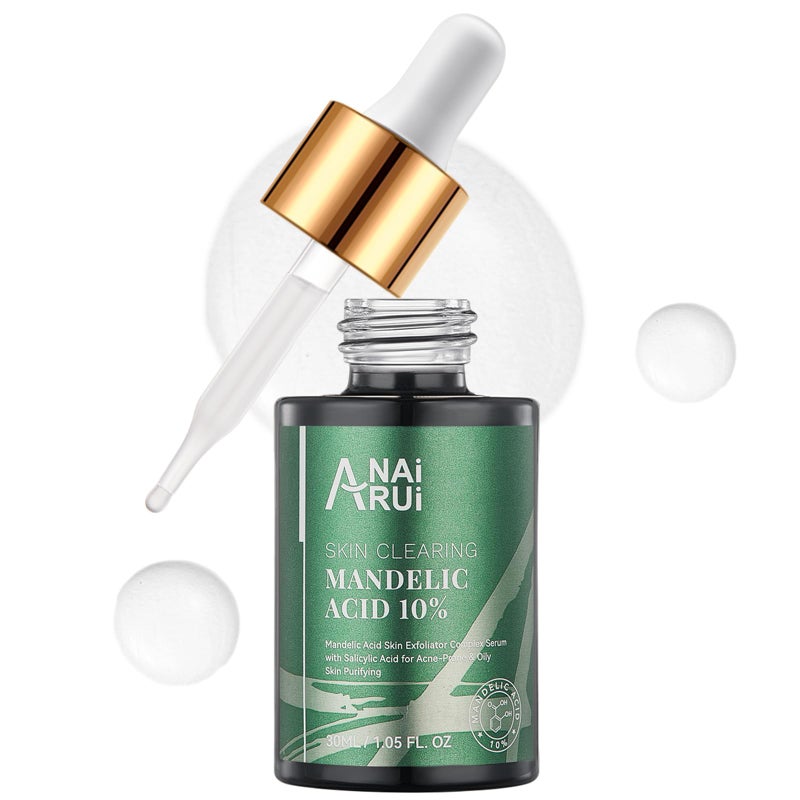 ANAI RUI Mandelic Acid 10% with Salicylic Acid 2%, Tea Tree Oil, AHA BHA Skin Exfoliant Peel Solution, for Dark Spots, Blackheads, Enlarged Pores,1.05FL.Oz - Image 1