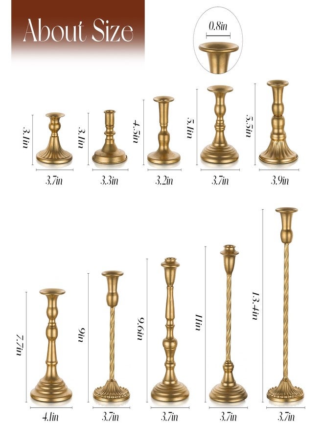 Candeldo Gold Candlestick Candle Holders: Tall Taper Candles Stick Holder Bulk Wedding Decor Set of 10 Brass Dinning Table Centerpiece Vintage Metal Candle Stand - Image 2