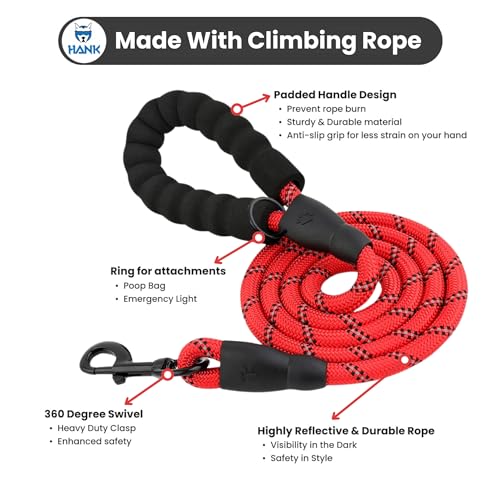 HANK Dog Leash | 3M Reflective Dog Rope | Soft Comfortable Handle | Heavy Duty Belt Hook | (Suitable Up to 10KG - Small Breed) - 5 Feet Long (S - Red) - Image 2