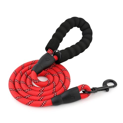 HANK Dog Leash | 3M Reflective Dog Rope | Soft Comfortable Handle | Heavy Duty Belt Hook | (Suitable Up to 10KG - Small Breed) - 5 Feet Long (S - Red) - Image 1