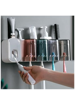 Smartwattz Cups Wall Mounted Toothbrush Holder with dispenser, Multifunctional Space Saving Transparent Tooth Brush holder Toothpaste Holder for Bathroom  - Image 1