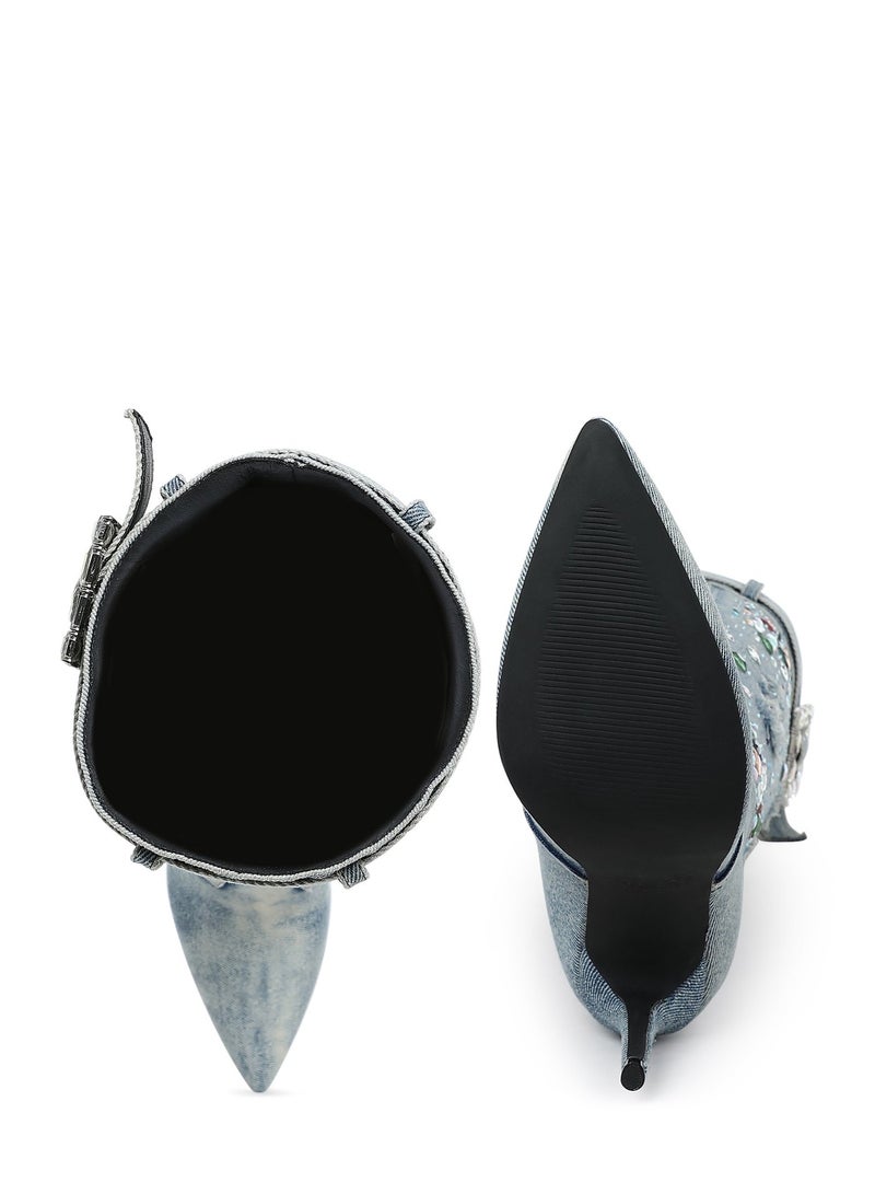 London Rag Multi Color Stones Denim Boots in Denim - Image 5