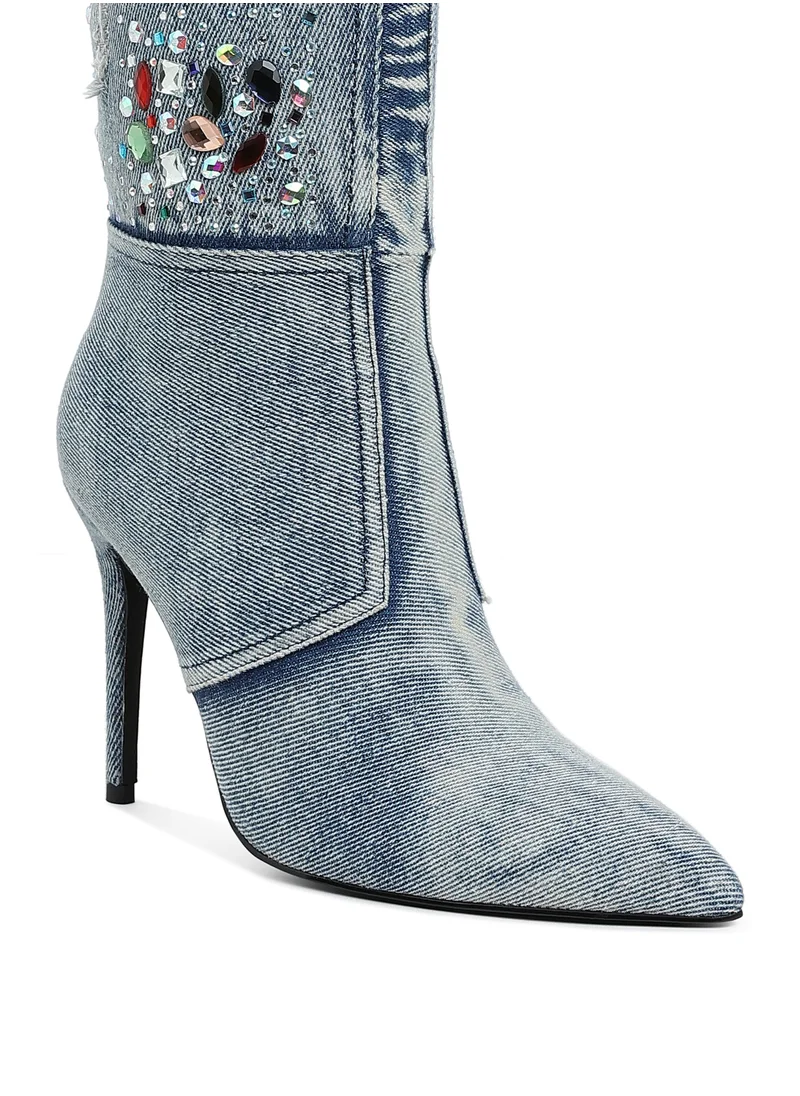 London Rag Multi Color Stones Denim Boots in Denim