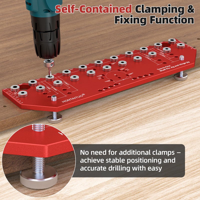 HONTAITUO 11-Hole Shelf Pin Jig and Hinge Jig 2-in-1,1/4 Inch and 5mm Shelf Pin Drilling Jig,Self-contained Clamping Function Shelf Jig and Cabinet Hardware Jig Tool Drill Guide - Image 5