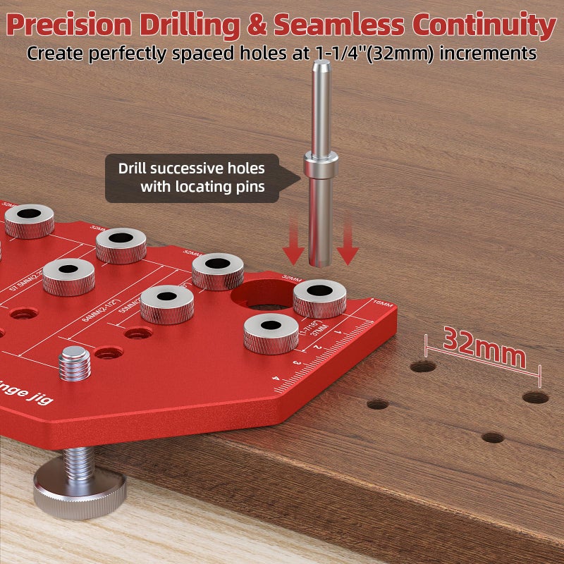 HONTAITUO 11-Hole Shelf Pin Jig and Hinge Jig 2-in-1,1/4 Inch and 5mm Shelf Pin Drilling Jig,Self-contained Clamping Function Shelf Jig and Cabinet Hardware Jig Tool Drill Guide - Image 4
