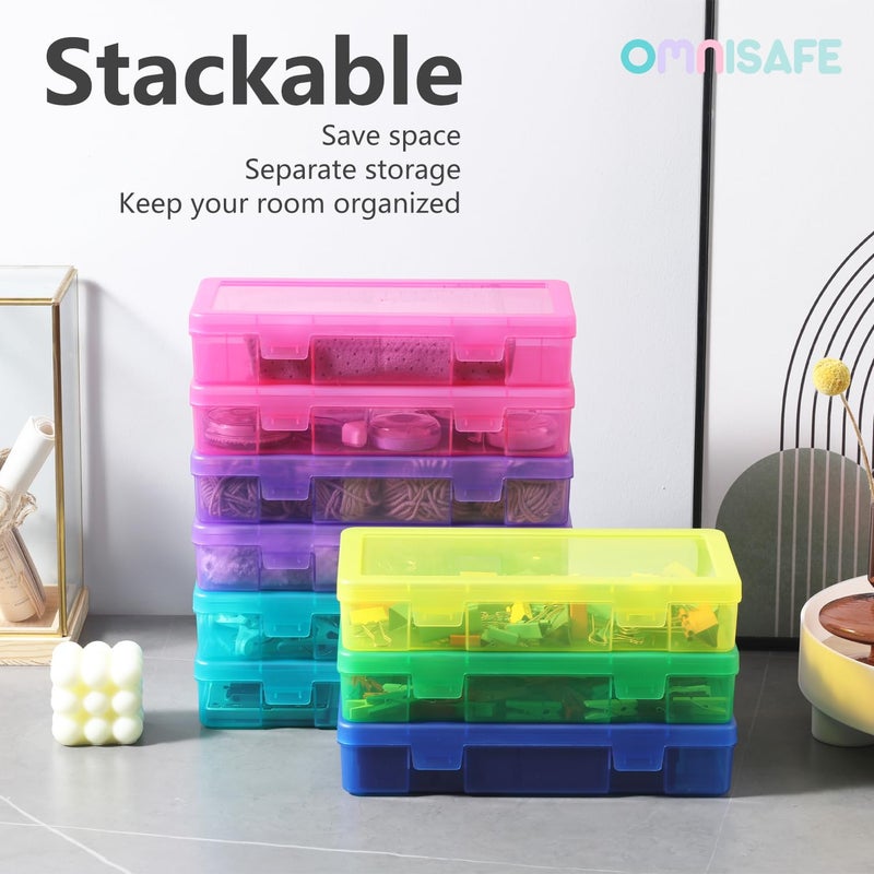 OMNISAFE 9 Pack Medium Colored Plastic Hobby Art Craft Organizer, Mini Plastic Storage Containers with Latching Lid, for Pencil Box, Lego, Crayon (Colorful) - Image 3