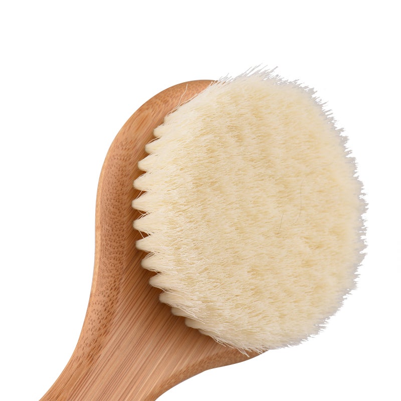 Back Body Brush: Khaki Bamboo Non-Slip Long Handle - Wet Dry Use For Deep Cleansing, Exfoliation Back Shower Brush for Home Bathing, Hard-to-Reach Back Areas - Image 3