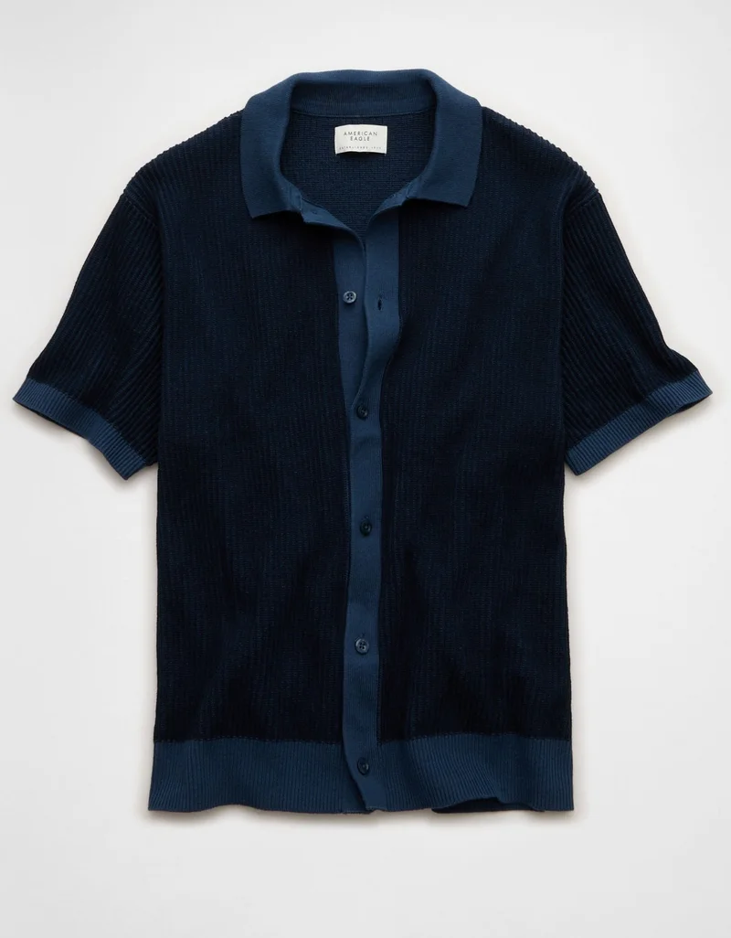 American Eagle  AE Striped Button-Up Sweater Polo for Men | Best Price UAE