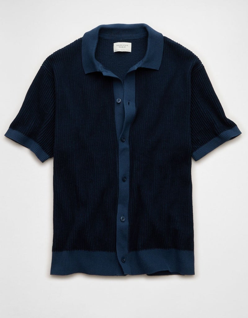 American Eagle AE Striped Button-Up Sweater Polo - Image 3