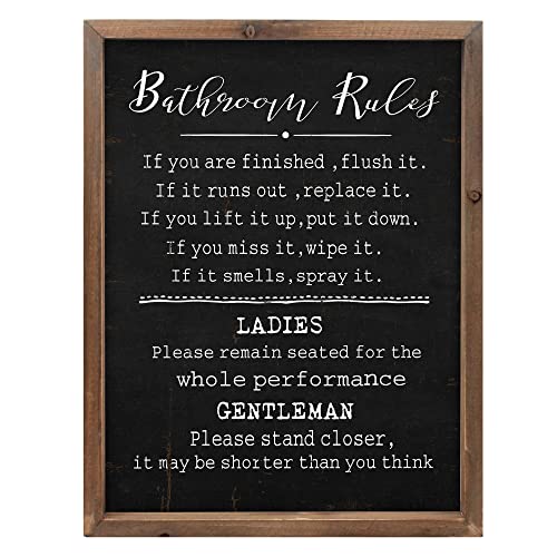 Wartter Wartter Rustic Bathroom Rules SignFarmhouse Toilet Wall DecorFunny Bathroom Wood Framed Wall Art Decorations118x158in black 