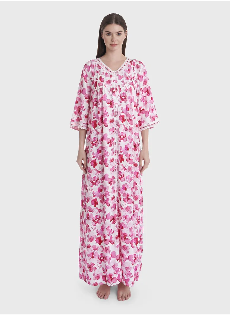 كشخة Rayon Floral Print Long Nightwear Dress