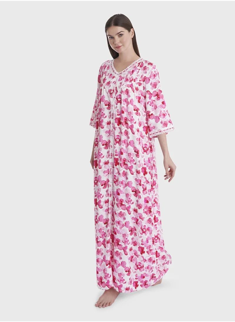 كشخة Rayon Floral Print Long Nightwear Dress