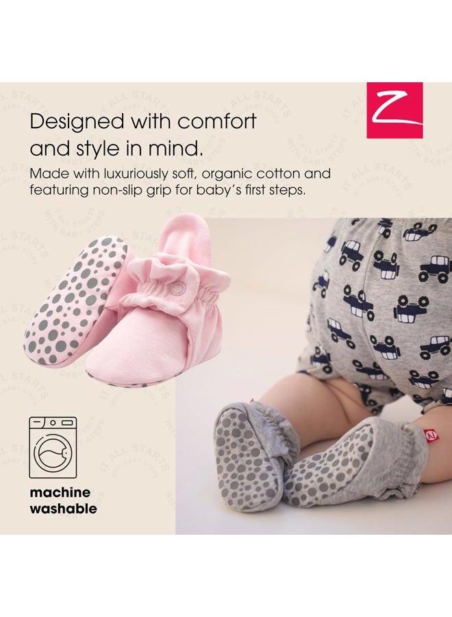 Zutano Unisex Organic Cotton Baby Booties With Gripper Soles, Baby Pink Solid, 12M - Image 2