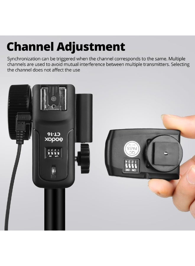 Godox CT-16 16 Channels 433MHz 3 in 1 Wireless Radio Flash Transmitter + 2pcs Receiver, Wireless Radio Flash Trigger Receiver Kit for Canon Nikon SONY Pentax Olympus DSLR Speedlite/Studio Flash - Image 4