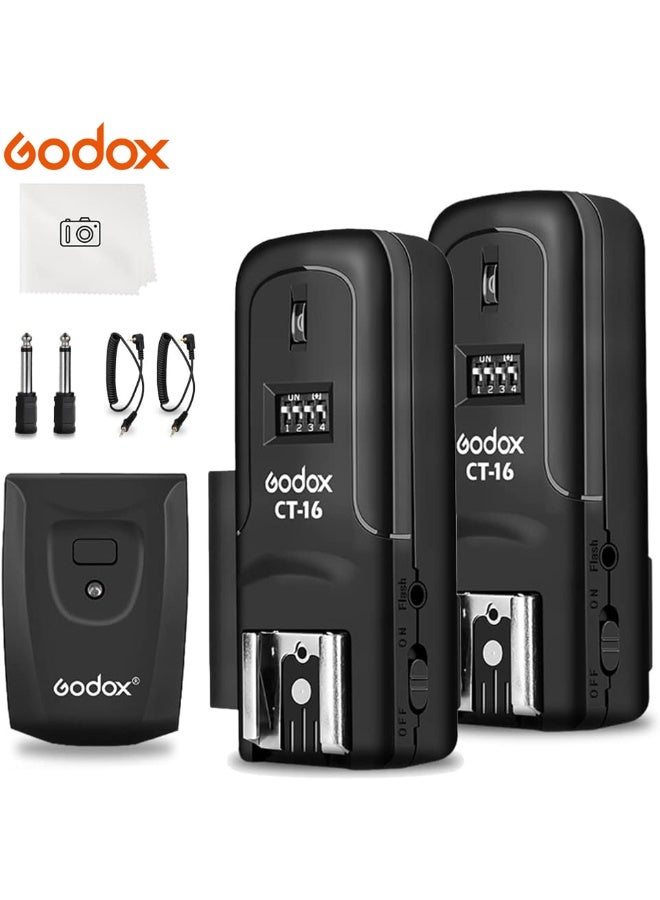 Godox CT-16 16 Channels 433MHz 3 in 1 Wireless Radio Flash Transmitter + 2pcs Receiver, Wireless Radio Flash Trigger Receiver Kit for Canon Nikon SONY Pentax Olympus DSLR Speedlite/Studio Flash - Image 1