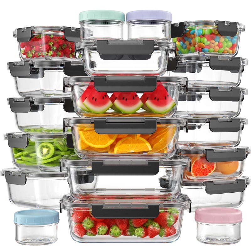 KEMETHY 40 PCS Glass Food Storage Containers with Lids(20 Container & 20 Lid), Borosilicate Glass Meal Prep Containers for Kitchen Storage and Organization, BPA-Free, Leak Proof, Reusable - Image 1