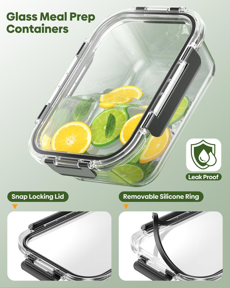 KEMETHY 40 PCS Glass Food Storage Containers with Lids(20 Container & 20 Lid), Borosilicate Glass Meal Prep Containers for Kitchen Storage and Organization, BPA-Free, Leak Proof, Reusable - Image 5