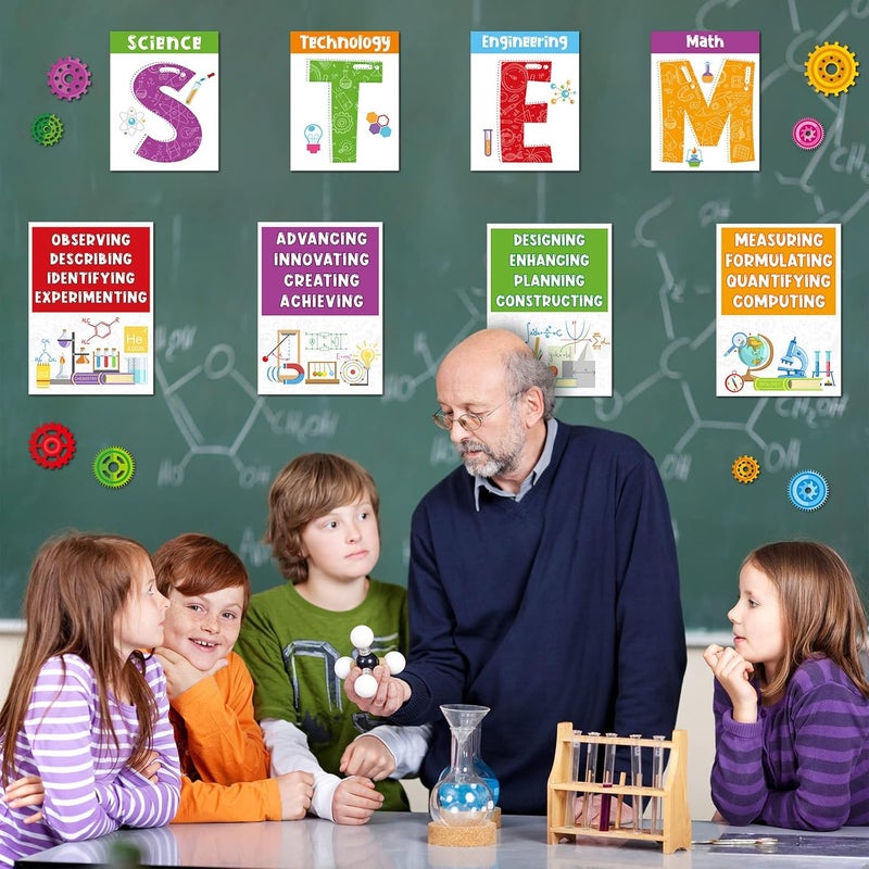 كلاراكو مجموعة لوحة إعلانات العلوم الجذعية المكونة من 40 قطعة، ديكورات الفصول الدراسية الجذعية، ملصقات العلوم، قصاصات على شكل تروس، لافتة للمعلمين، ديكور حائط لمرحلة ما قبل المدرسة والمرحلة الابتدائية والمتوسطة، لوازم الحفلات المكتبية - Image 4