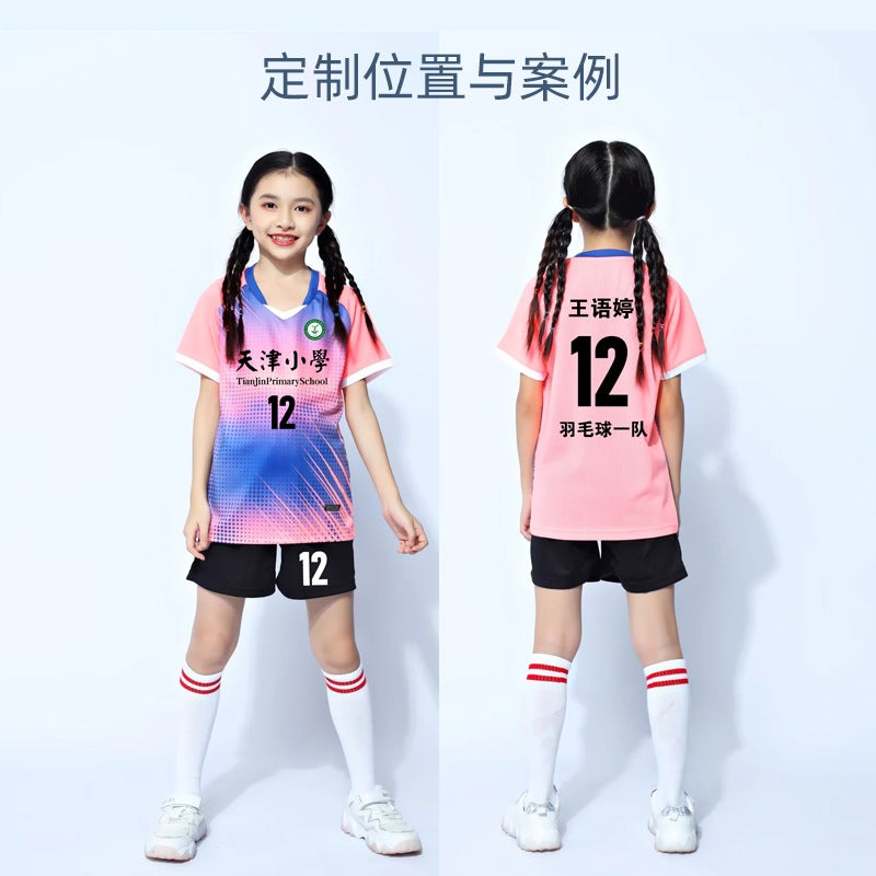 Badminton Suit For Boys And Girls, Printed Student Running Training Suit, Short-Sleeved Tennis Football Suit, Table Tennis Suit - Image 4