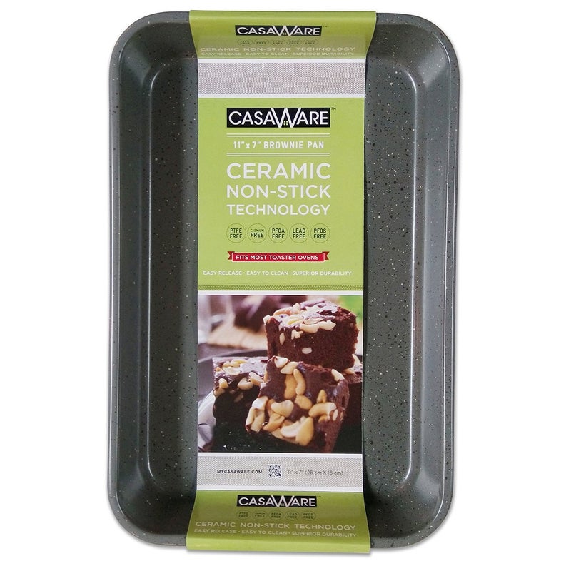 casaWare Toaster Oven Baking Pan 7 x 11-inch Ceramic Coated Non-Stick (Silver Granite) - Image 1