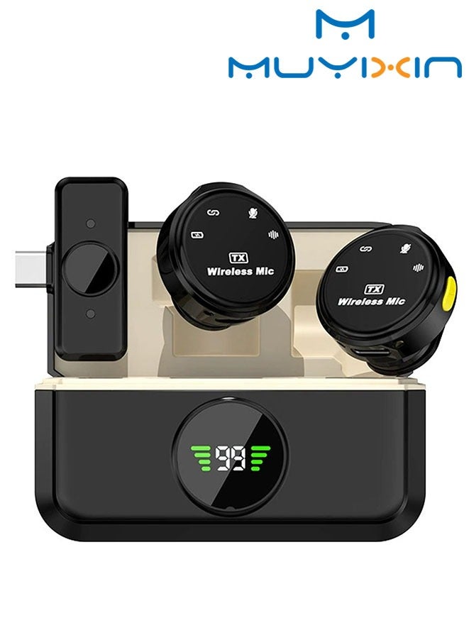 Muyixin ميكروفون لاسلكي لجهاز iPhone/Android ميكروفونات لابيل صغيرة مع موصل USB-C - تشغيل مباشر، ميكروفون صغير مع إلغاء الضوضاء بتردد 2.4GHz، علبة شحن متضمنة، نطاق 100 قدم للبث، المدونات، تيك توك ويوتيوب - Image 1