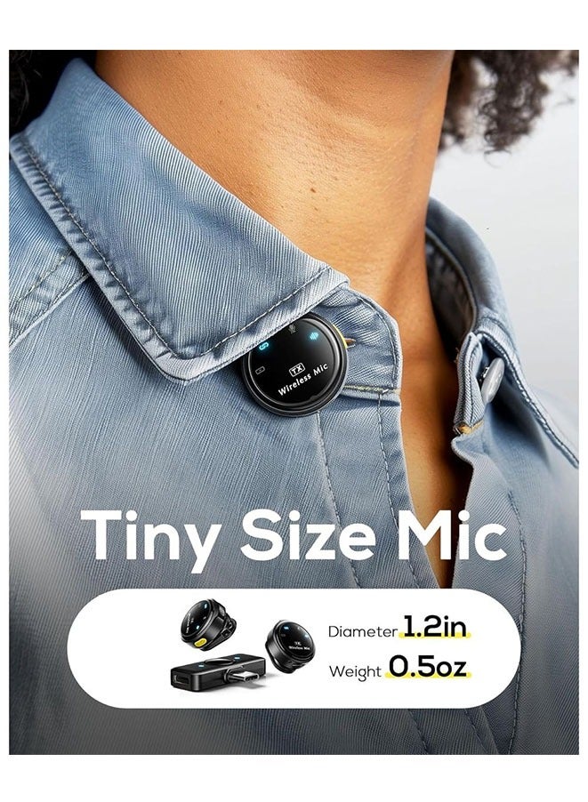 Muyixin ميكروفون لاسلكي لجهاز iPhone/Android ميكروفونات لابيل صغيرة مع موصل USB-C - تشغيل مباشر، ميكروفون صغير مع إلغاء الضوضاء بتردد 2.4GHz، علبة شحن متضمنة، نطاق 100 قدم للبث، المدونات، تيك توك ويوتيوب - Image 2