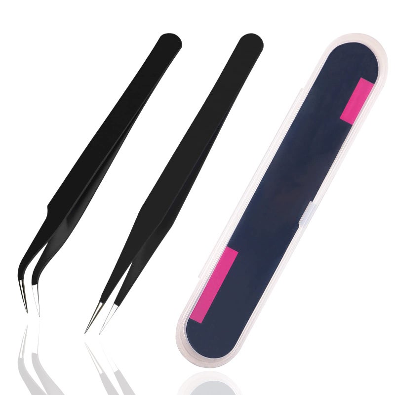 Arvakr 2 Pieces Sticker Tweezers, Cute Craft Tweezers for Stickers, Scrapbooking, Vinyl, Lashes, Electronics, Black - Image 1