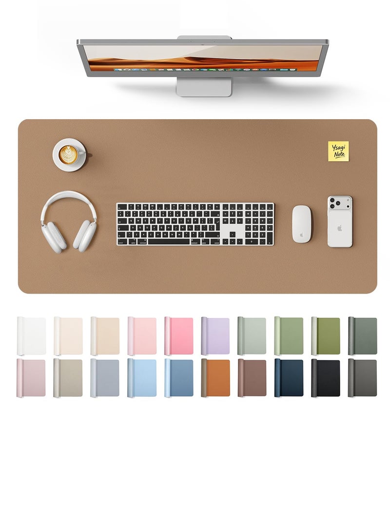 YSAGi Leather Desk Protector, Office Mat, Large Mouse Mat, Non-Slip PU Leather Blotter, Laptop Desk Mat, Waterproof Writing Pad for Office and Home (Khaki, 31.5" x 15.8") - Image 1