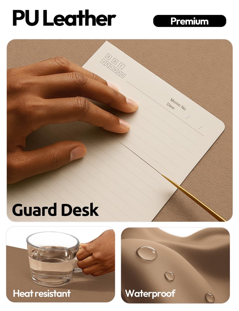 YSAGi Leather Desk Protector, Office Mat, Large Mouse Mat, Non-Slip PU Leather Blotter, Laptop Desk Mat, Waterproof Writing Pad for Office and Home (Khaki, 31.5" x 15.8") - Image 3