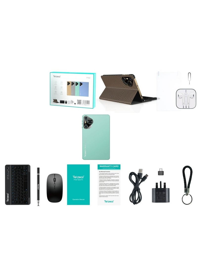 Telzeal - Telzeal P100 10.1 Inch Android 13 Tablet with 5G WiFi and Dual SIM 8GB RAM 512GB ROM 8000 mAh High Capacity Battery Wireless Keyboard and Mouse Green - Image 1