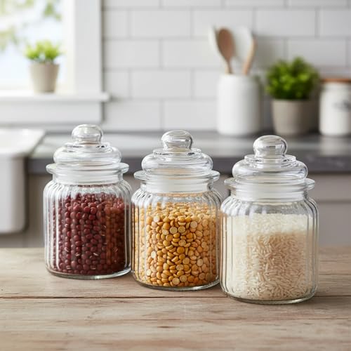 MUAC Glass Jar Set of 3 | Transparent Airtight Storage Containers for Kitchen | Multipurpose Glass Jars for Spices Dry Fruits, Snacks, Pickles | 350 ml Each - Image 1